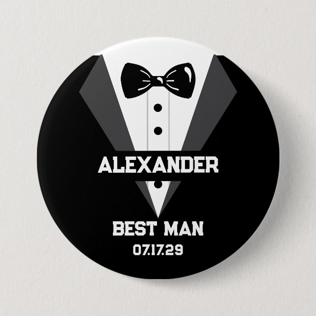 Best Man Gift med eget namn och Bröllop-datum Knapp (Framsida)
