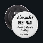 Best Man Gift Modern Bachelor Party Bröllop Flasköppnare<br><div class="desc">Den här moderna typografiöppnaren i flaska gör en perfekt till en reklamfest eller en bröllop-gåva till din bästa man! Anpassa med namn på din bäste man,  namnen på folket som gifta sig,  och din bröllop-dejt. Bakgrunden färg i flaska-öppnaren kan ändras så att den passar dig.</div>