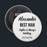 Best Man Gift Modern Bachelor Party Bröllop Flasköppnare<br><div class="desc">Den här moderna typografiöppnaren i flaska gör en perfekt till en reklamfest eller en bröllop-gåva till din bästa man! Anpassa med namn på din bäste man,  namnen på folket som gifta sig,  och din bröllop-dejt. Bakgrunden färg i flaska-öppnaren kan ändras så att den passar dig.</div>