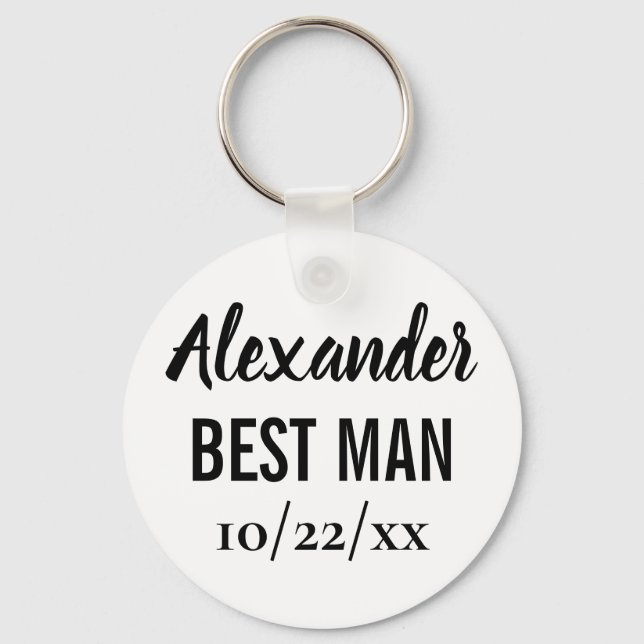 Best Man Gift Modern Typography Elegant bröllop Nyckelring (Framsida)