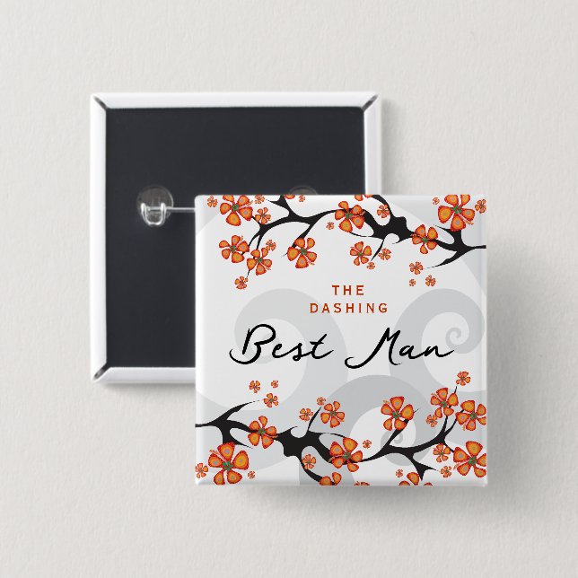 BEST MAN Hibiscus Swirls Tropical Bröllop Namn bri Knapp (Framsida & baksida)