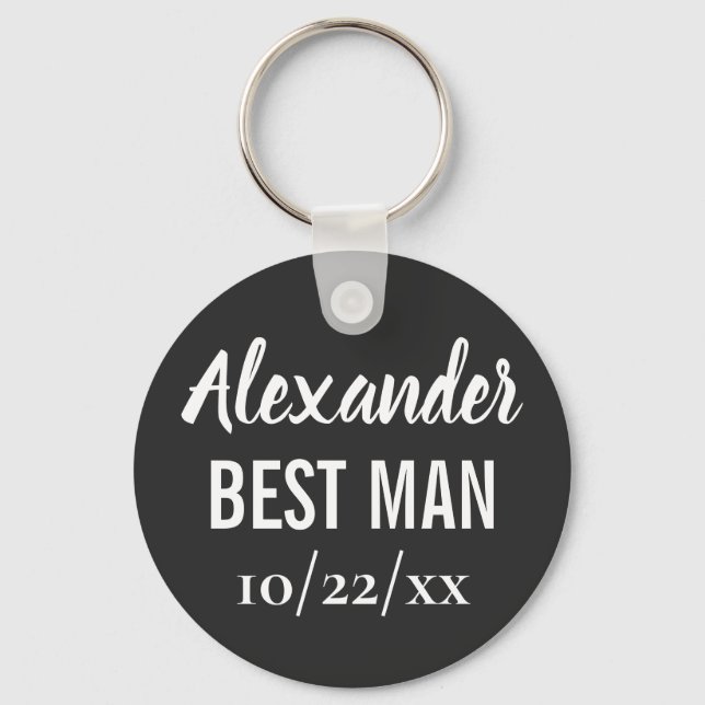 Best Man Modern Typography Elegant Black Bröllop Nyckelring (Framsida)