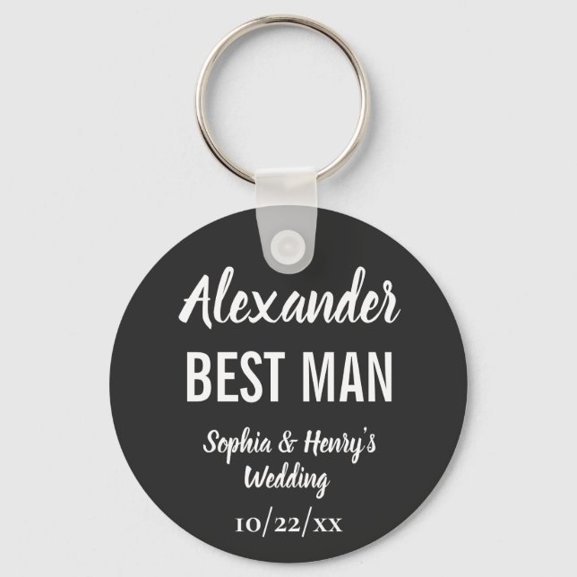 Best Man Modern Typography Script Black Bröllop Nyckelring (Framsida)