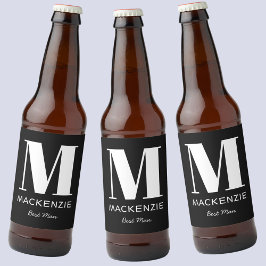 Best Man Monogram Namn Black Ölflaska Etikett