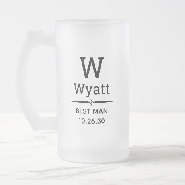 Best Man Monogrammed Frosted Glass Beer Mug Frostat Ölglas (Vänster)