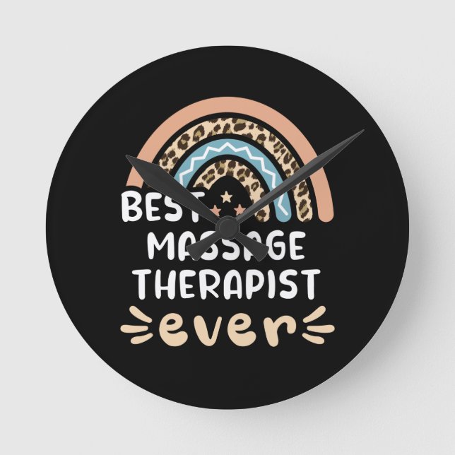 Best Massage Therapist ever Leopard Rainbow Gift M Rund Klocka (Framsida)