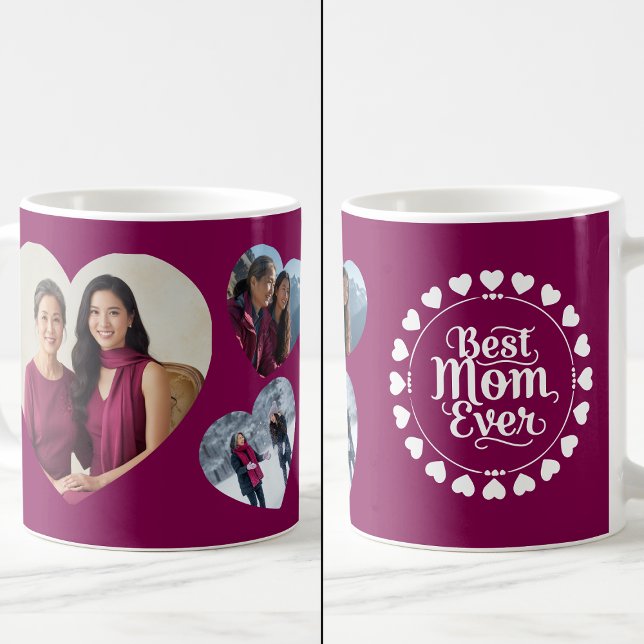 Best Mom Ever 3 Heart Photo Collage Keepsake Kaffemugg (Skapare uppladdad)