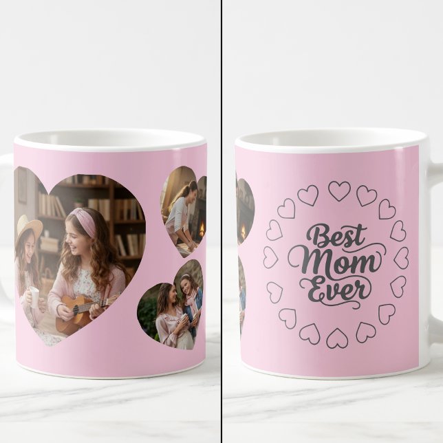 Best Mom Ever 3 Heart Photo Keepsake Pink Kaffemugg (Skapare uppladdad)