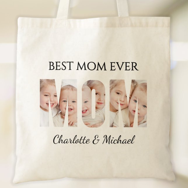 Best Mom Ever 3 Photos Cutout Letters Tygkasse (Skapare uppladdad)