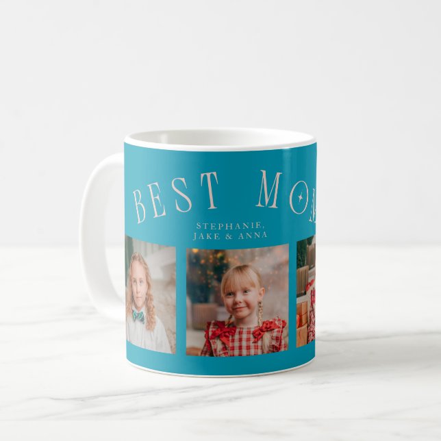 Best Mom Ever 4-Photo Aqua Peach Mothers Day  Kaffemugg (Framsida vänster)