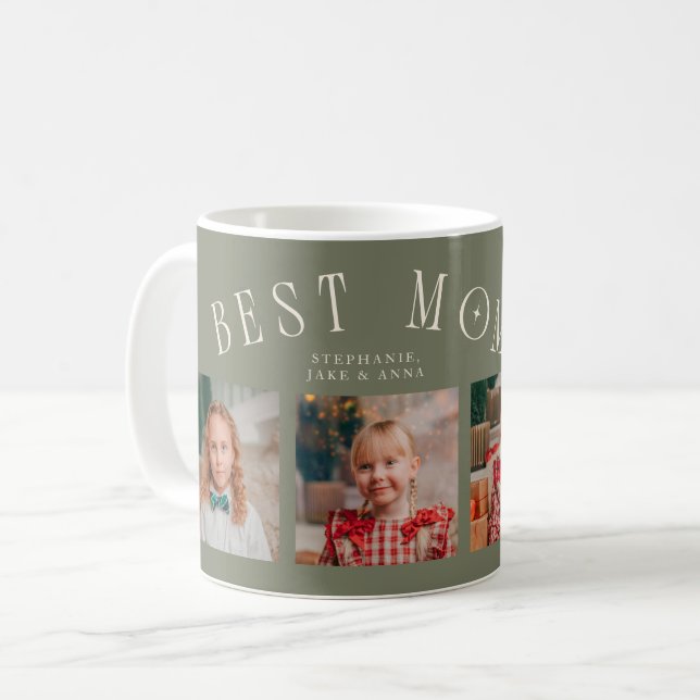 Best Mom Ever 4-Photo Sage Green Mothers Day  Kaffemugg (Framsida vänster)