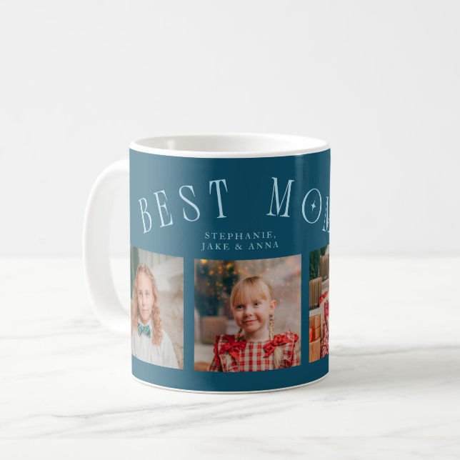 Best Mom Ever 4-Photo Teal Mothers Day  Kaffemugg (Framsida vänster)