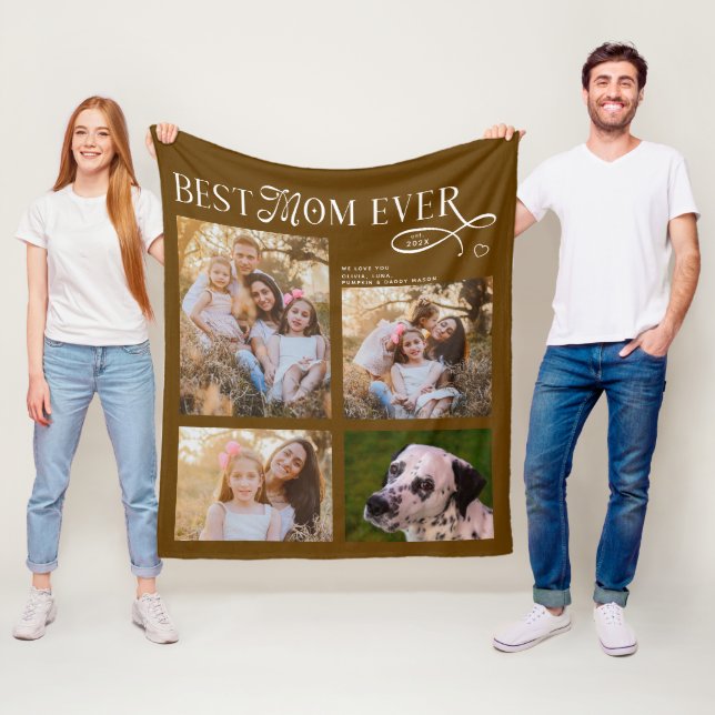 Best Mom Ever 4 Photos Heart Mothers Day Gifts Fleecefilt (På plats)