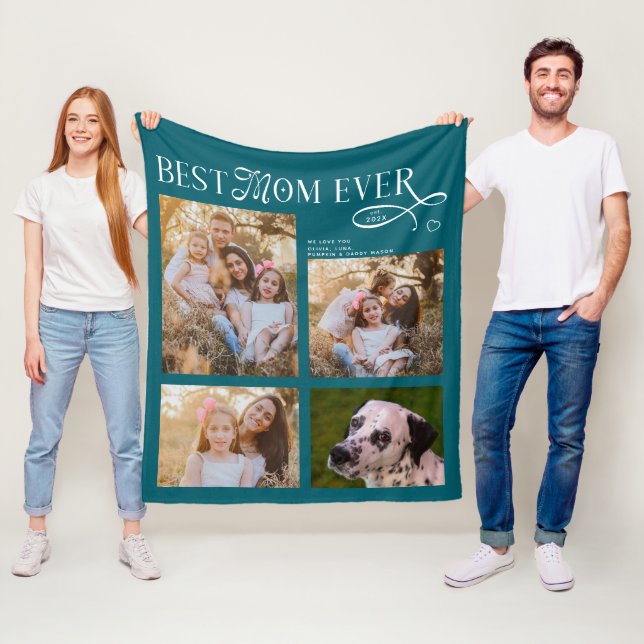 Best Mom Ever 4 Photos Heart Mothers Day Gifts Fleecefilt (På plats)