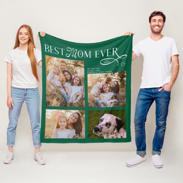 Best Mom Ever 4 Photos Heart Mothers Day Gifts Fleecefilt (På plats)