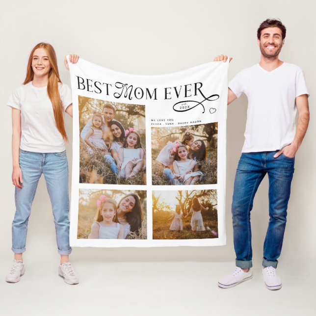 Best Mom Ever 4 Photos Heart Mothers Day Gifts Fleecefilt (På plats)