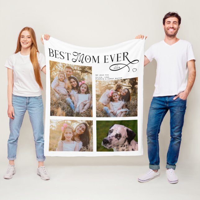 Best Mom Ever 4 Photos Heart Mothers Day Gifts Fleecefilt (På plats)