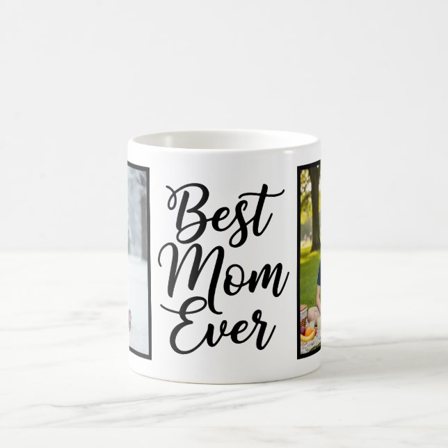 Best Mom Ever Black and White 2 Photo Keepsake Kaffemugg (Center)