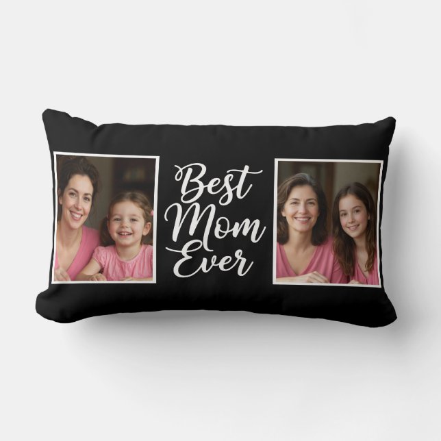 Best Mom Ever Black White Script 2 Photo Keepsake Lumbarkudde (Framsida)