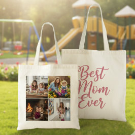 Best Mom Ever Custom 4 Photo Collage Pink Tote Bag Tygkasse
