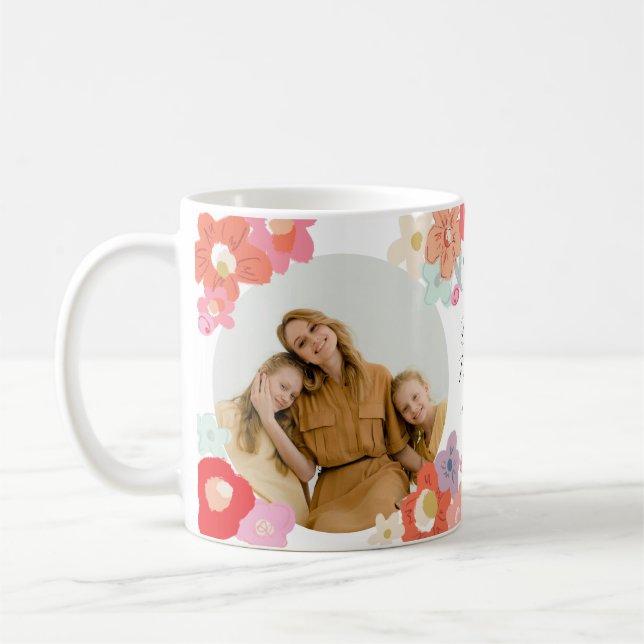 Best Mom Ever Custom Photo Keepsake Happy Floral Kaffemugg (Vänster)