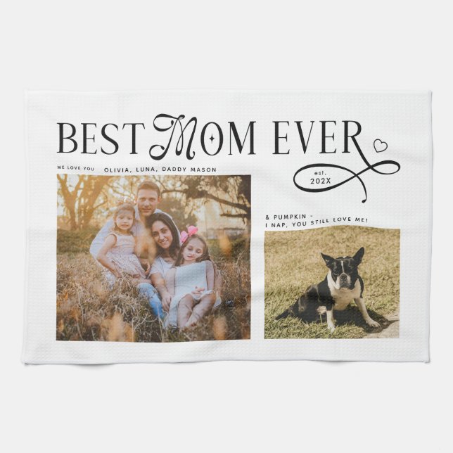 Best Mom Ever Dog Family Photos Heart Mothers Day Kökshandduk (Horisontell)