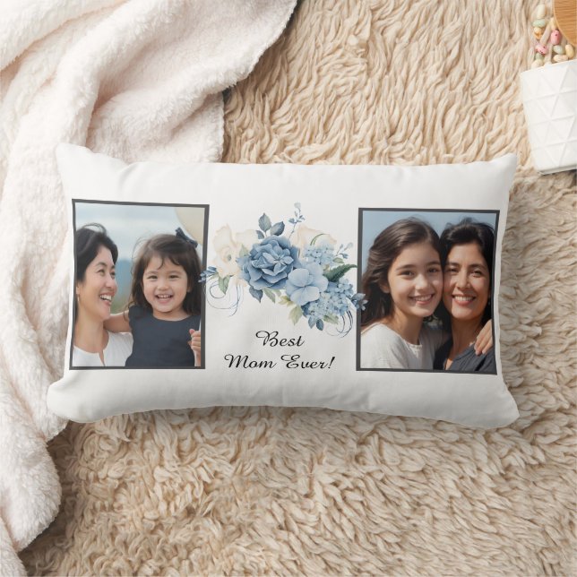 Best Mom Ever Floral 2 Photo Mothers Day Keepsake Lumbarkudde (Filt)