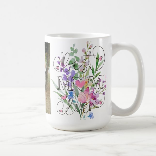 Best Mom Ever Floral Watercolor Design Kaffemugg (Höger)