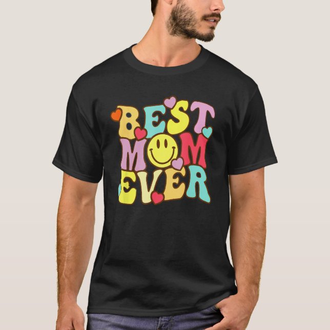 Best Mom Ever Groovy From Daughter Son Mom Kids T Shirt (Framsida)