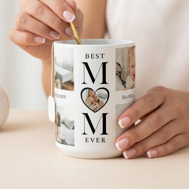 Best Mom Ever Heart Personalized 5 Photo Collage Kaffemugg (Best Mom Ever Heart Personalized 5 Photo Collage Two-Tone Coffee Mug)