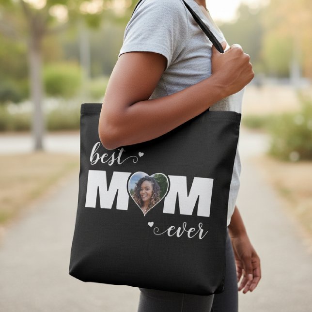 Best Mom Ever Heart Photo Mother's Day Black Tygkasse (Best Mom Ever Heart Photo Mother's Day Black Tote Bag
)