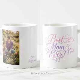 Best Mom Ever Pastel Hearts Custom Photo and Name Kaffemugg