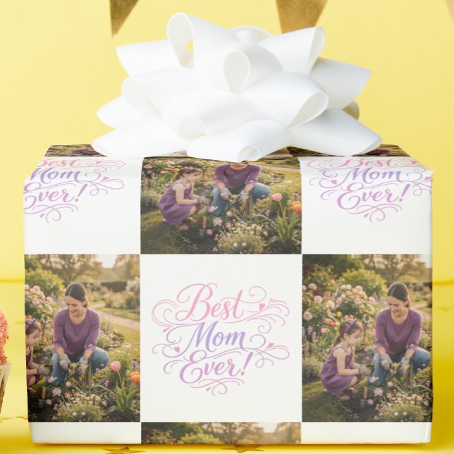 Best Mom Ever Pastel Hearts Custom Photo Presentpapper (Skapare uppladdad)
