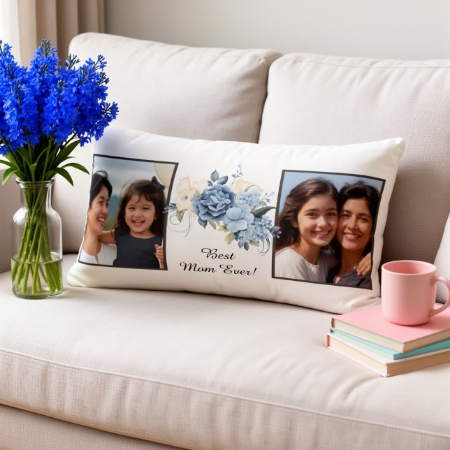 Best Mom Ever Personalized 2 Photo Floral Lumbarkudde (Skapare uppladdad)