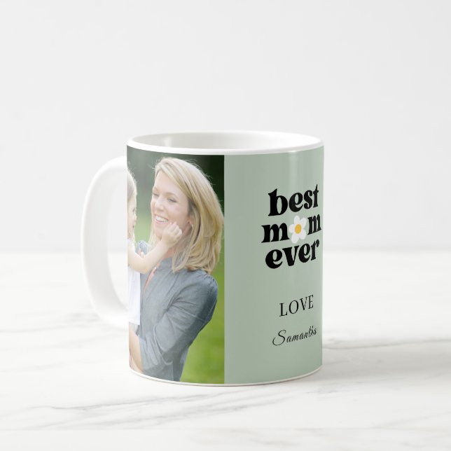 Best Mom Ever Photo Sage Green Mother's Day Kaffemugg (Framsida vänster)