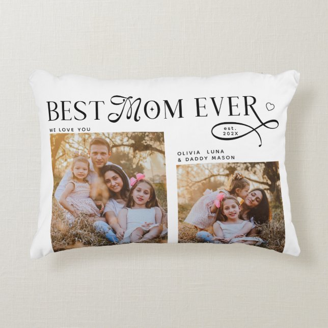 Best Mom Ever Photos Heart Mothers Day Gifts  Prydnadskudde (Framsidan)