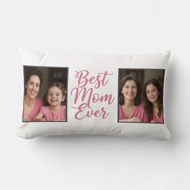 Best Mom Ever Pink Script 2 Photo Keepsake Lumbarkudde (Framsida)