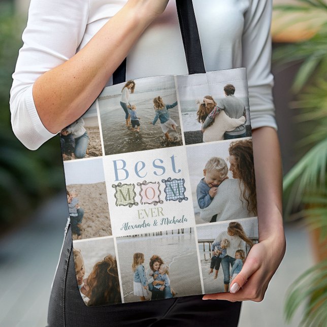Best Mom Ever Plaid Patchwork Photo Tygkasse (Skapare uppladdad)