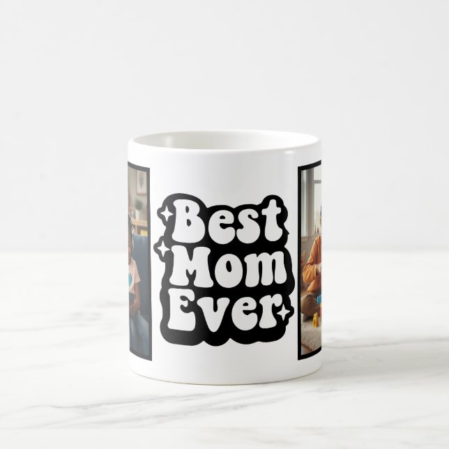 Best Mom Ever Retro Groovy 2 Photo Keepsake Kaffemugg (Center)