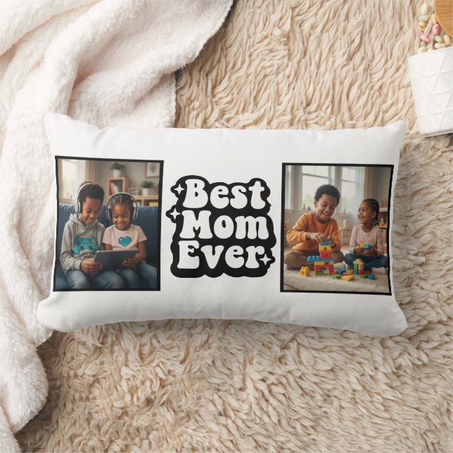 Best Mom Ever Retro Groovy 2 Photo Keepsake Lumbarkudde (Filt)
