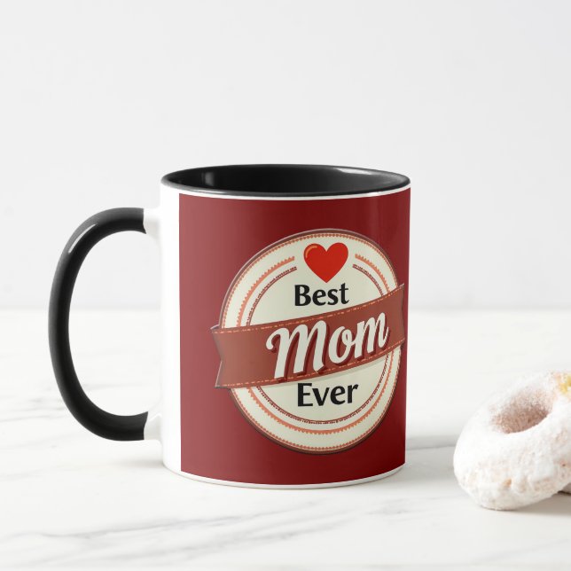 Best Mom Ever Retro Ribbon Emblem Mugg (Med munk)