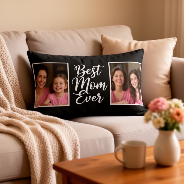 Best Mom Ever Then & Now Custom 2 Photo Keepsake  Lumbarkudde (Skapare uppladdad)