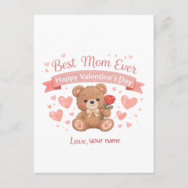 Best Mom Ever Valentine Heart Postcard Vykort (Framsida)