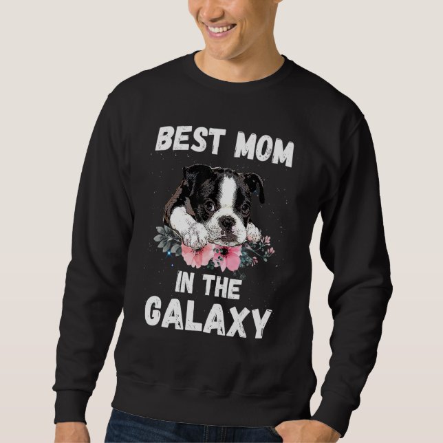 Best Mom in the Galaxy Mother's Day Boston Terrier Lång Ärmad Tröja (Framsida)
