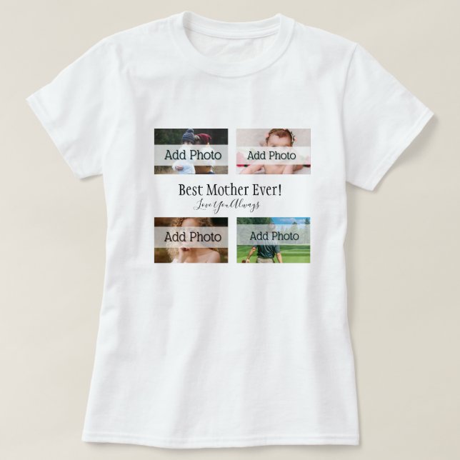 Best Mor någonsin Photo Collage White Script Black T Shirt (Design framsida)