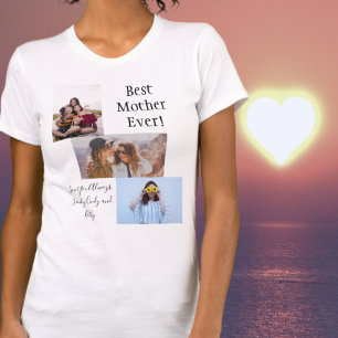 Best Mor någonsin Photo Collage White Script Black T Shirt