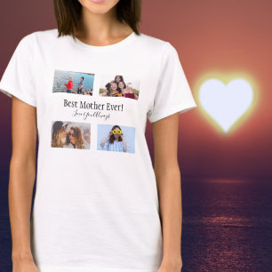 Best Mor någonsin Photo Collage White Script Black T Shirt