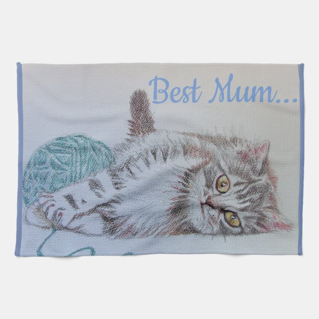 Best Morsa Cute Cat teckning Art Kitchen Tea Towel Kökshandduk (Horisontell)