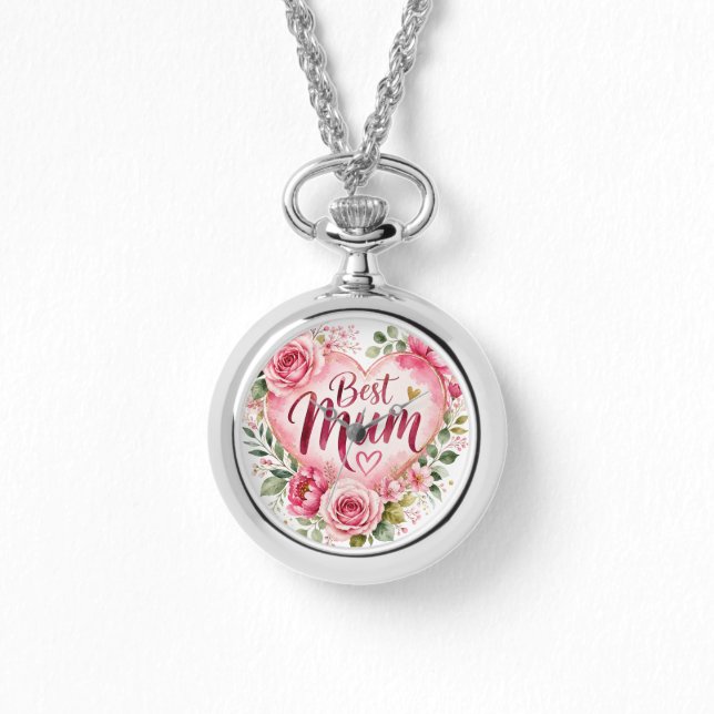 Best Mum Aquarell Blumenherz Design Armbandsur (Framsida)