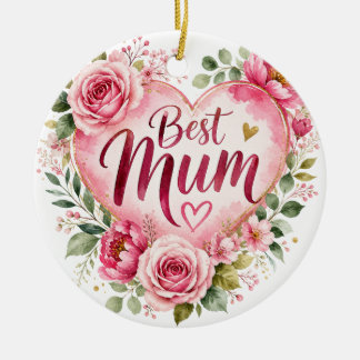 Best Mum Aquarell Blumenherz Design Julgransprydnad Keramik
